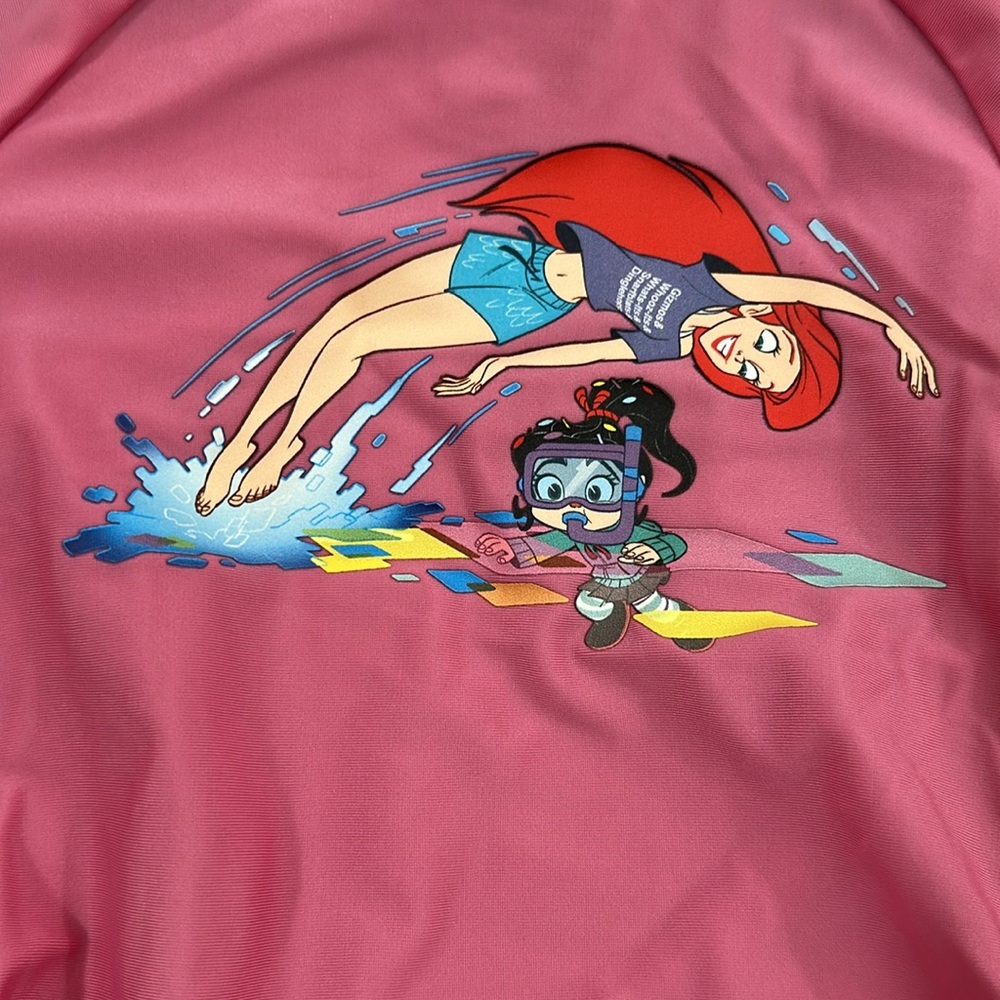 0441 NWT Disney Little Mermaid adidas Kids Pink Swim Rashguard - Picture 3 of 8